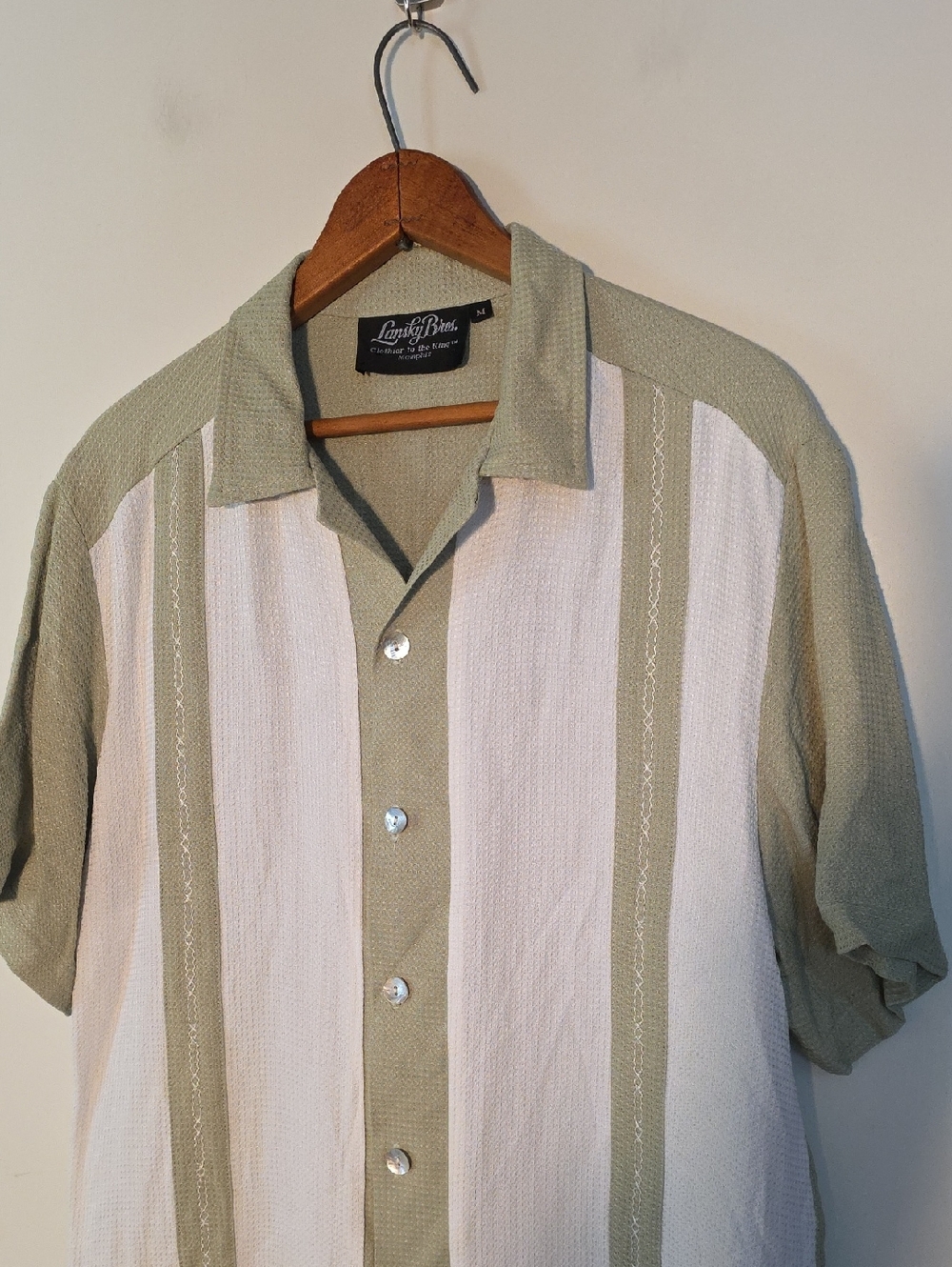 Lansky Bros. Medium Button Up Shirt Sage + White Perfect Condition